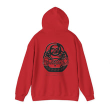 Load image into Gallery viewer, Hooded Sweatshirt Fire Red/Snow White/Baby Blue Blk Logo