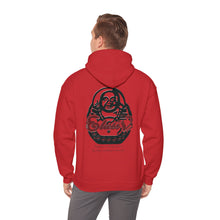 Load image into Gallery viewer, Hooded Sweatshirt Fire Red/Snow White/Baby Blue Blk Logo